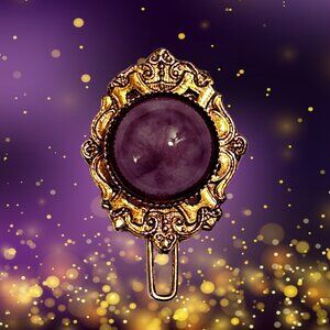 Vintage Purple Cabochon Shank Button Ornate Gold-Tone Victorian Style